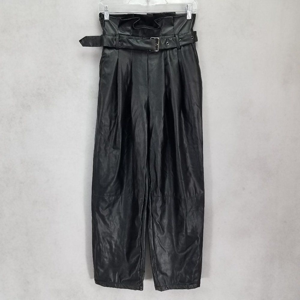 Shein Paperbag Faux Leather Pants High rise Belt Small S Moto Boho Grunge Goth